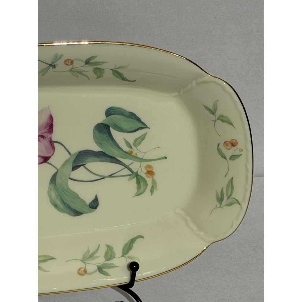 Lenox Morningside Cottage Sandwich Tray Floral Purple Tulip Gold Rim 14 3/8" - Picture 4 of 14